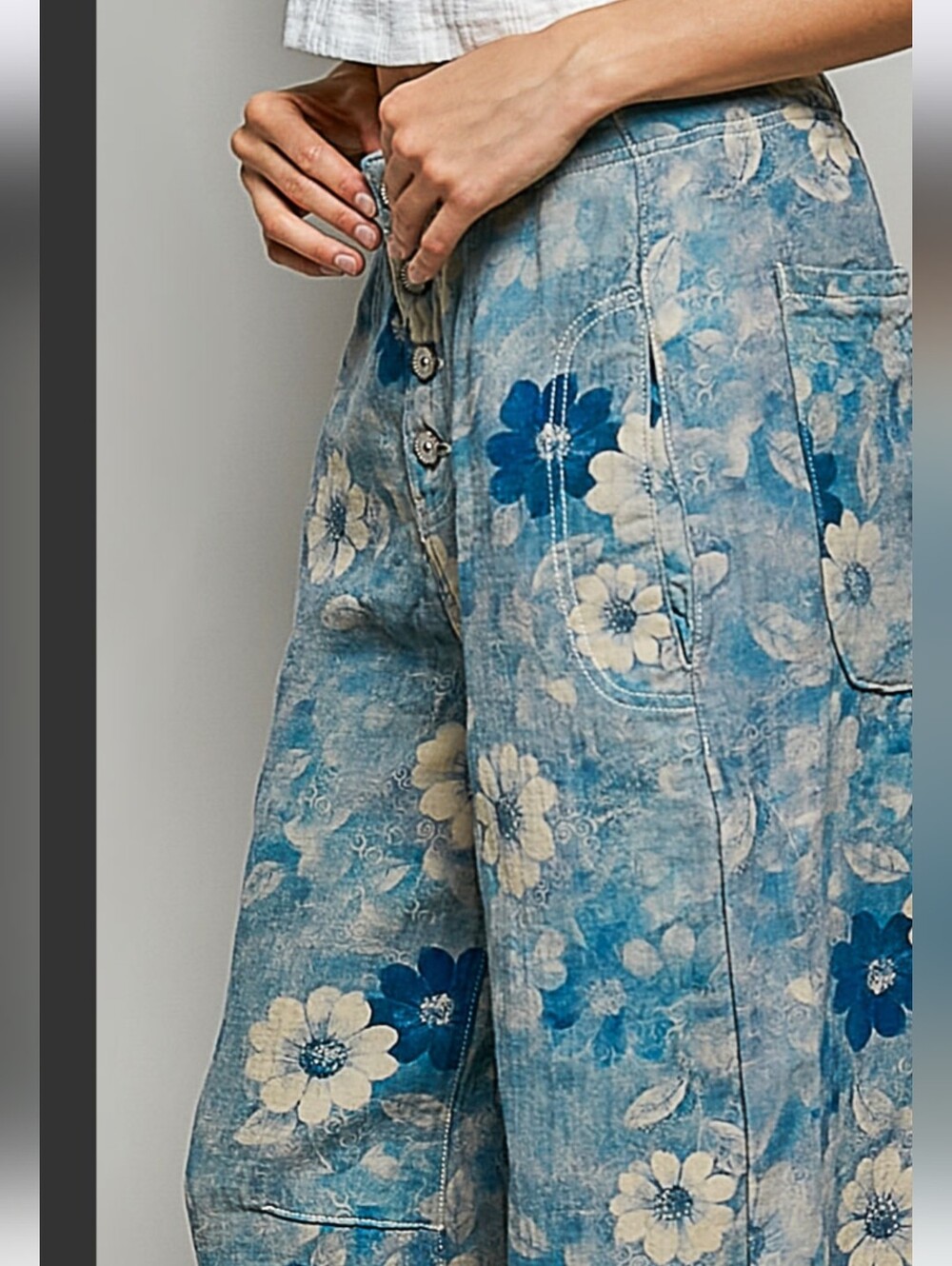 LAST ONE POL Vintage Washed Printed Twill Relaxed Fit Floral Pants Various Sizes - Picture 2 of 7
